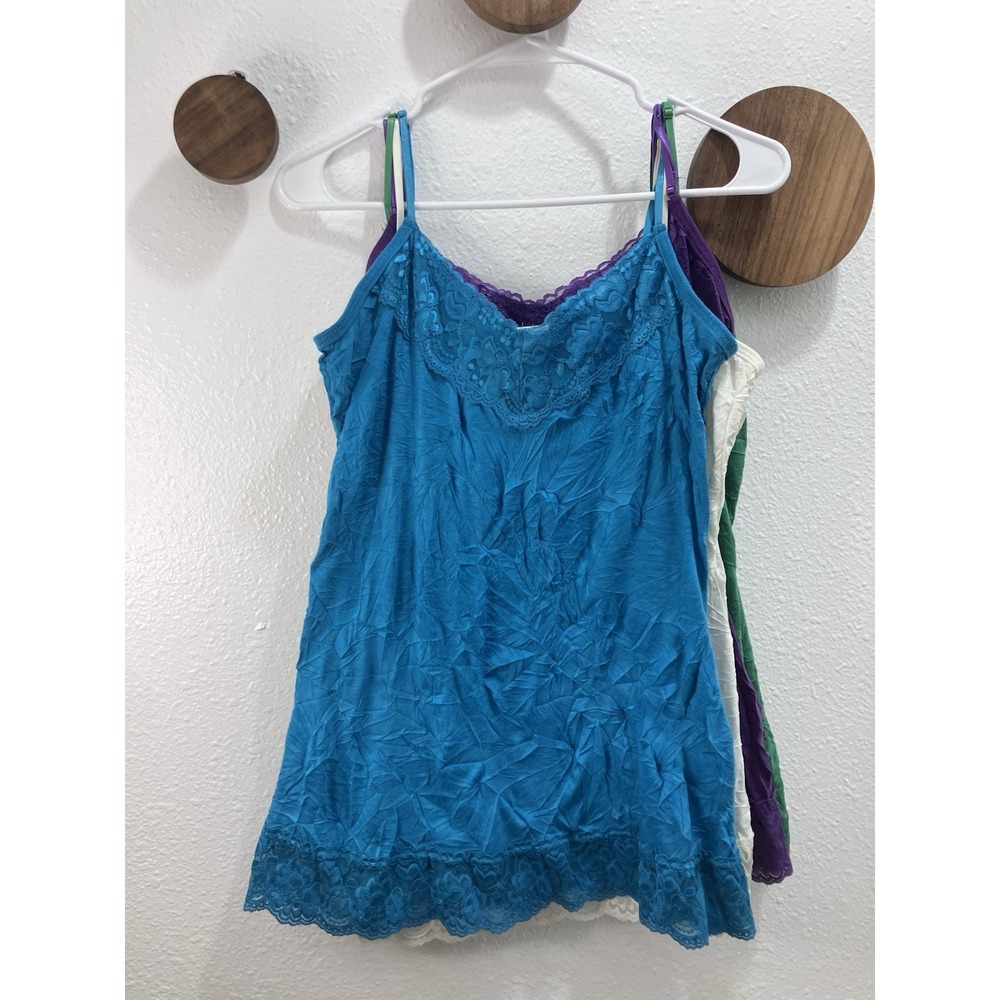 Maurices Y2K Lace Trim Cami Blue Crinkle Tank Top Coquette Beach Festival L